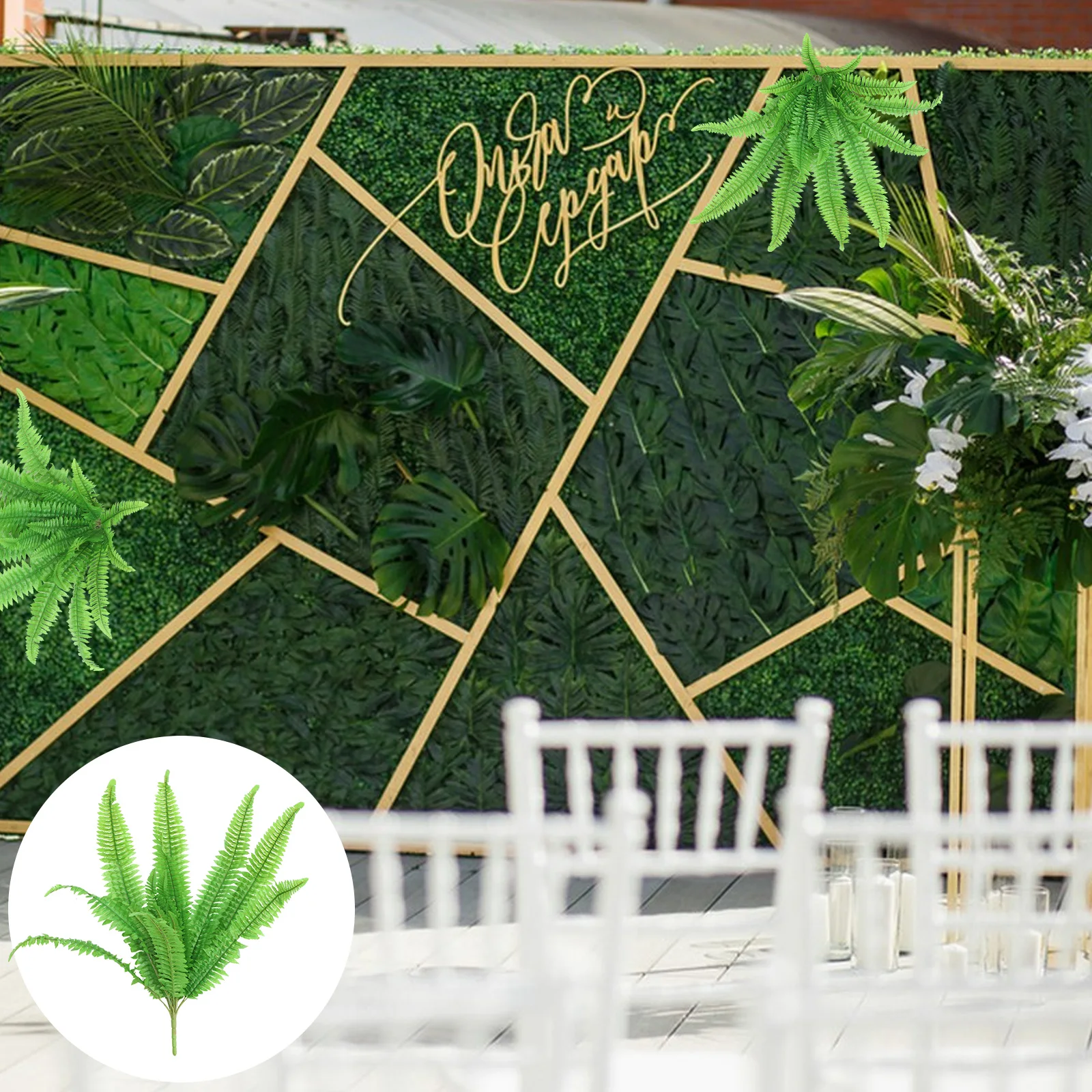 

Simulated Green Plant of Large-leaf Fern Hanging Plants Fake Pvc Wall Faux