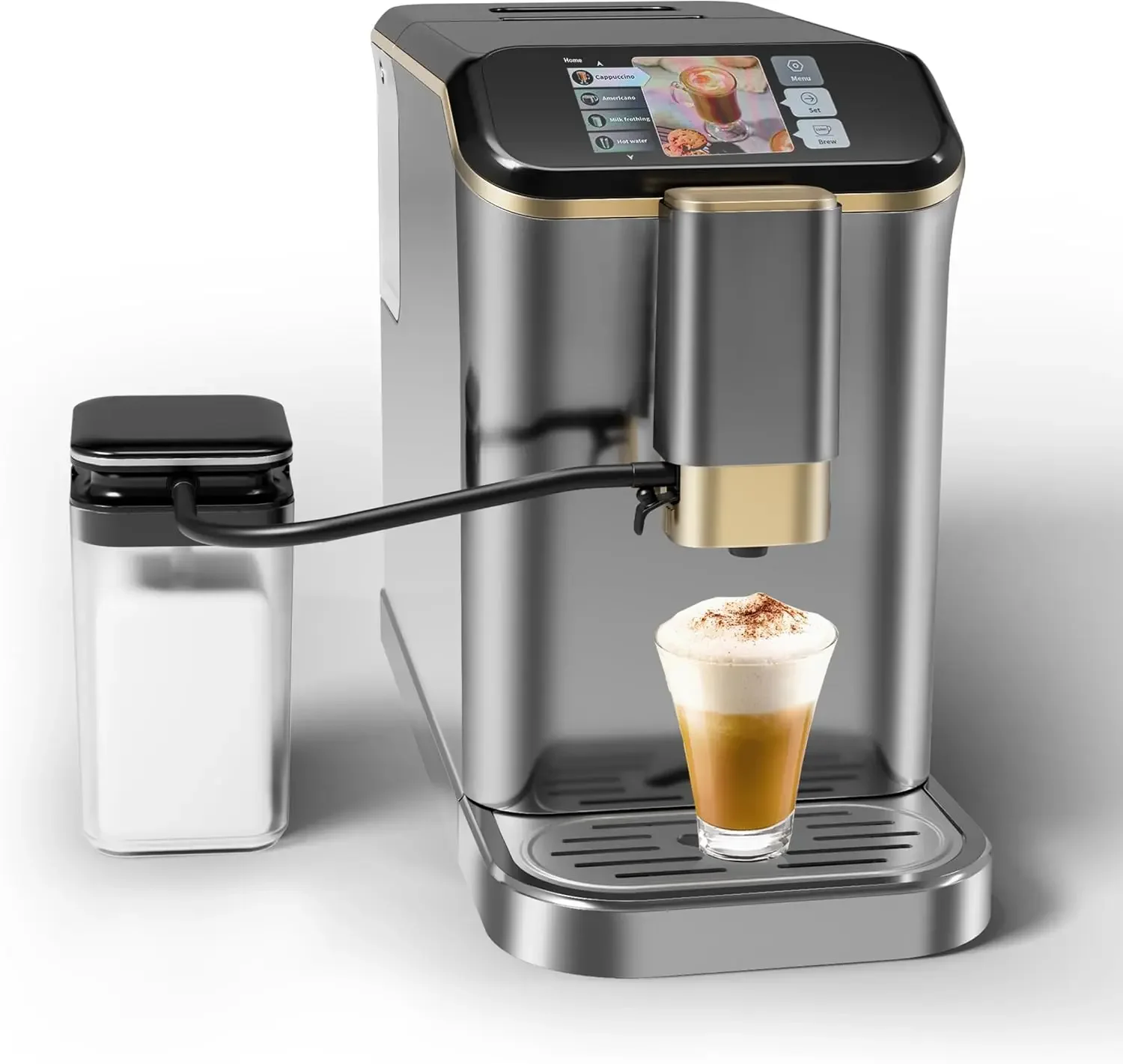 Fully Automatic Espresso Machine, 20 Bar Coffee Machine with Grinder & Automatic Milk Frother, 6 Coffee Varieties Coffee Maker