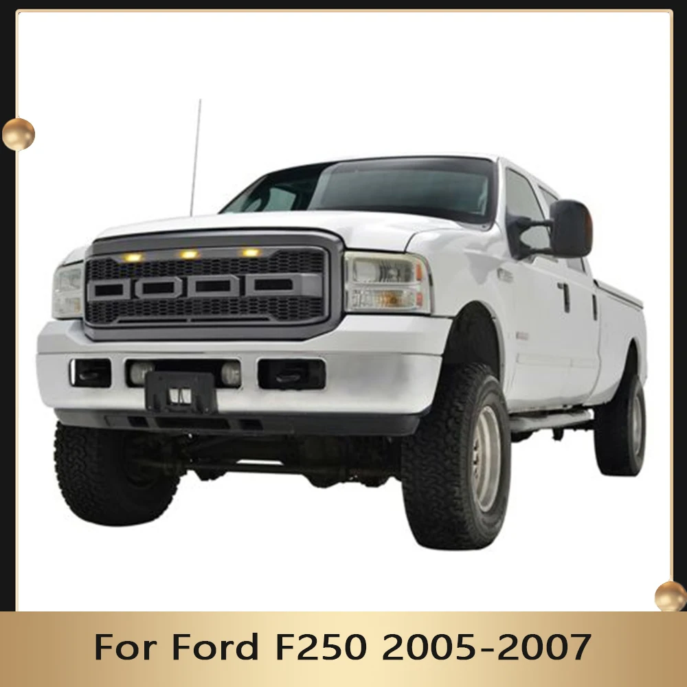 

Front Bumper Mesh Grills With LED Lights & Letters Racing Grill Car Grille Modified For Ford F250 2005 2006 2007 Upper Grid