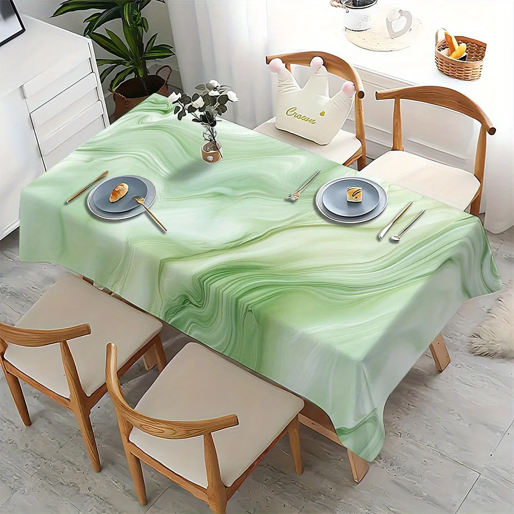 One green turquoise marble-patterned rectangular tablecloth made of polyester