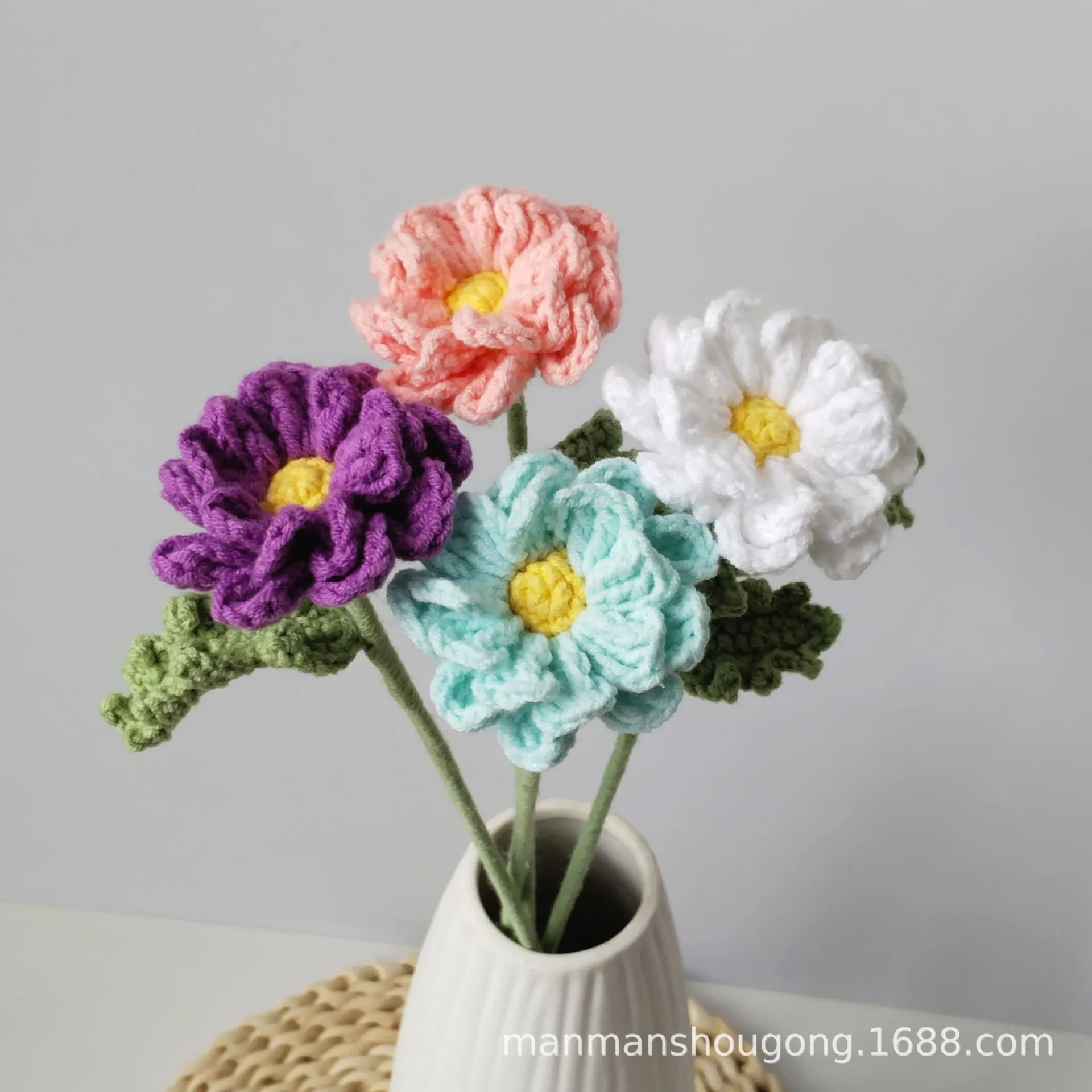 Niedliche Gehäkelte Chrysanthemen-Zweige Handgefertigter Gewebter Blumenstrauß Kreative Künstliche Pflanzen Raumdekoration – Detail 2