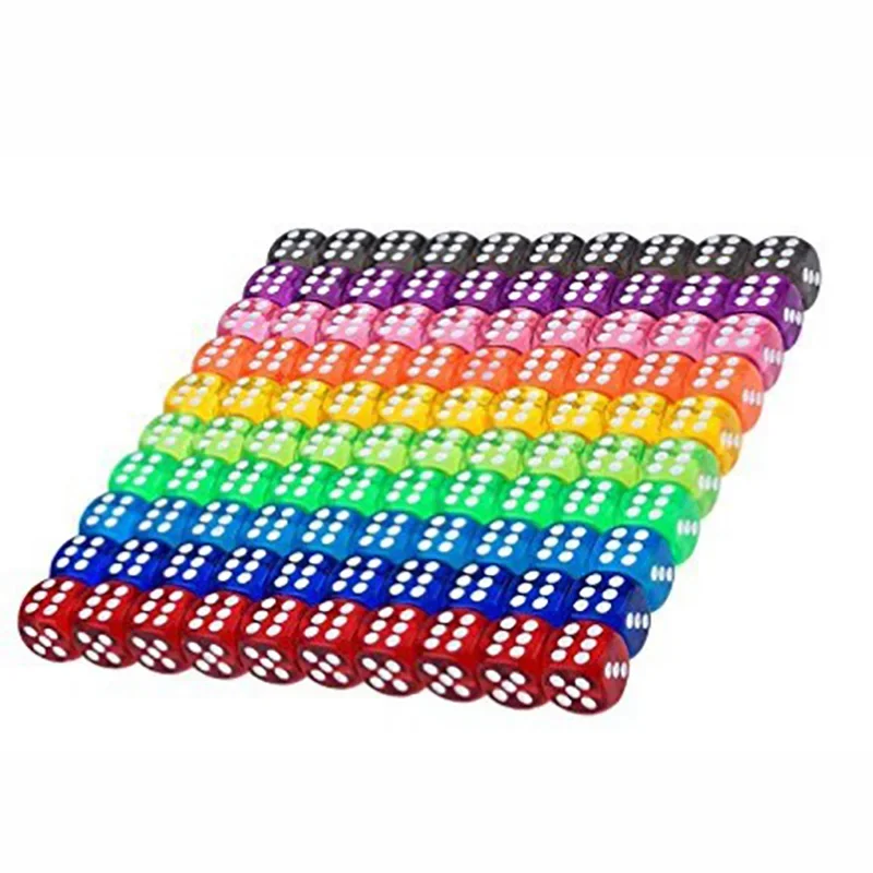 10PCS/Lot Filleted Corner Dice Set Colorful Transparent Acrylic 6 Sided Dice  Club/Party/Family Games