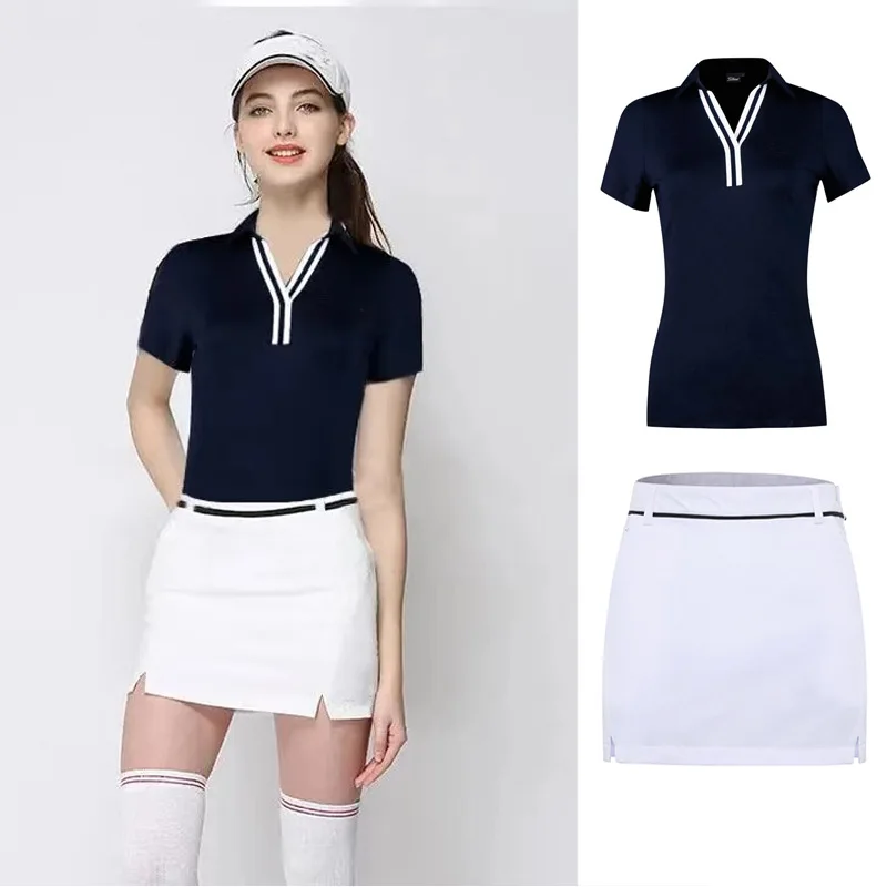 

Women's Casual Striped Golf Shirt, Short-Sleeved Polo Shirt, Wear-Resistant, Elastic Top, Spring and Summer Jerseys