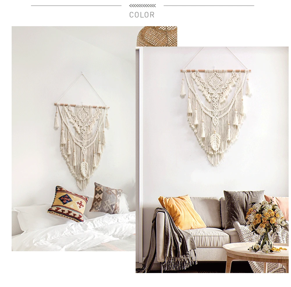 Imagem -04 - Nordic Bohemian Macramé Wall Hanging Borla Boho Tapeçaria Mão-woven For Home Decor Sala Quarto Casa Decoração