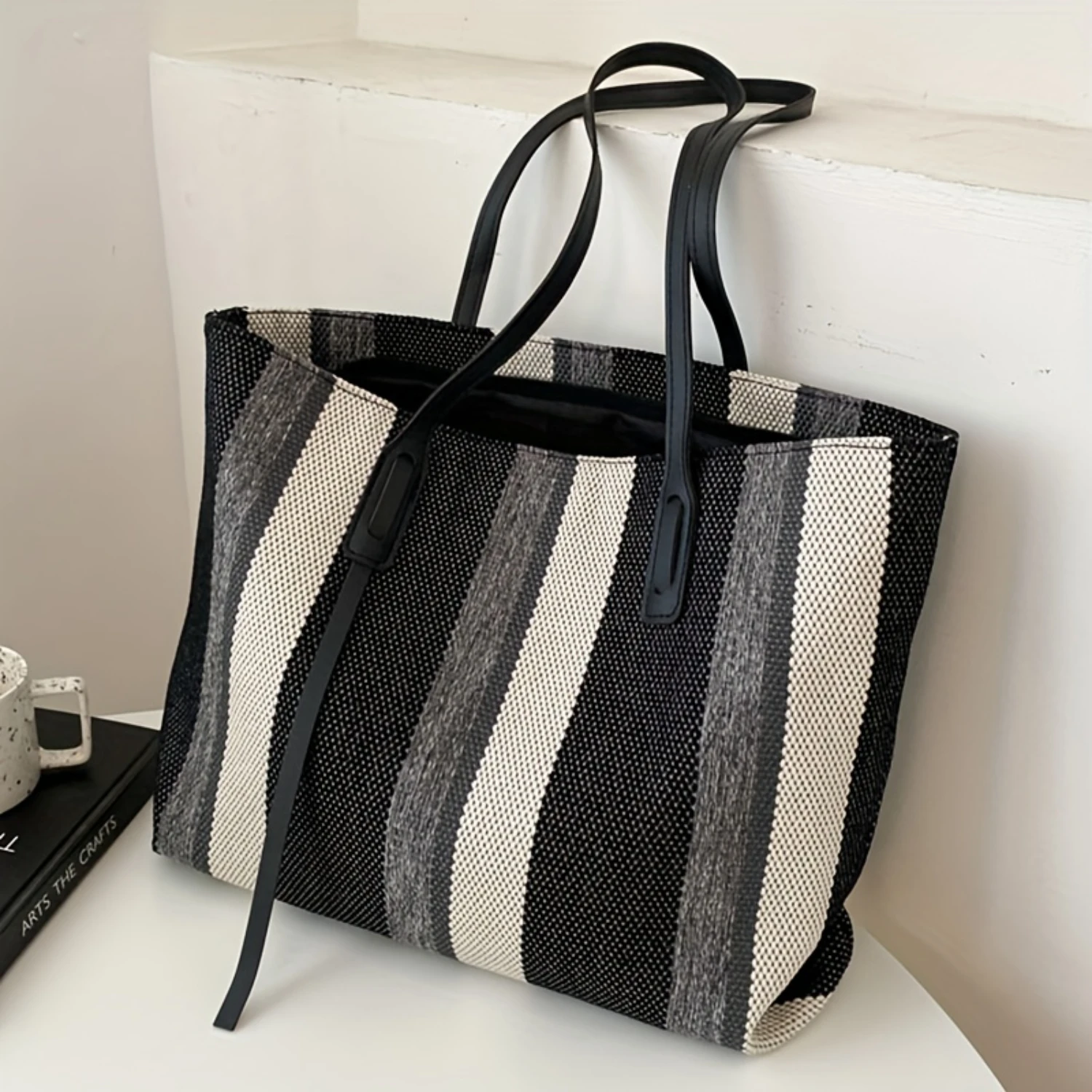 

Colorblock Striped Tote Bag, Trendy Versatile Shoulder Bag, Large Capacity Handbag For Work