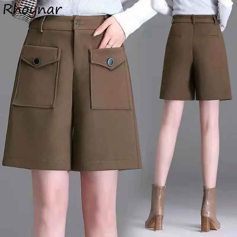 

S-3XL шерстяные шорты женские зимние утепленные винтажные широкие брюки с высокой талией нежные темпераментные офисные женские карманы корейский стиль