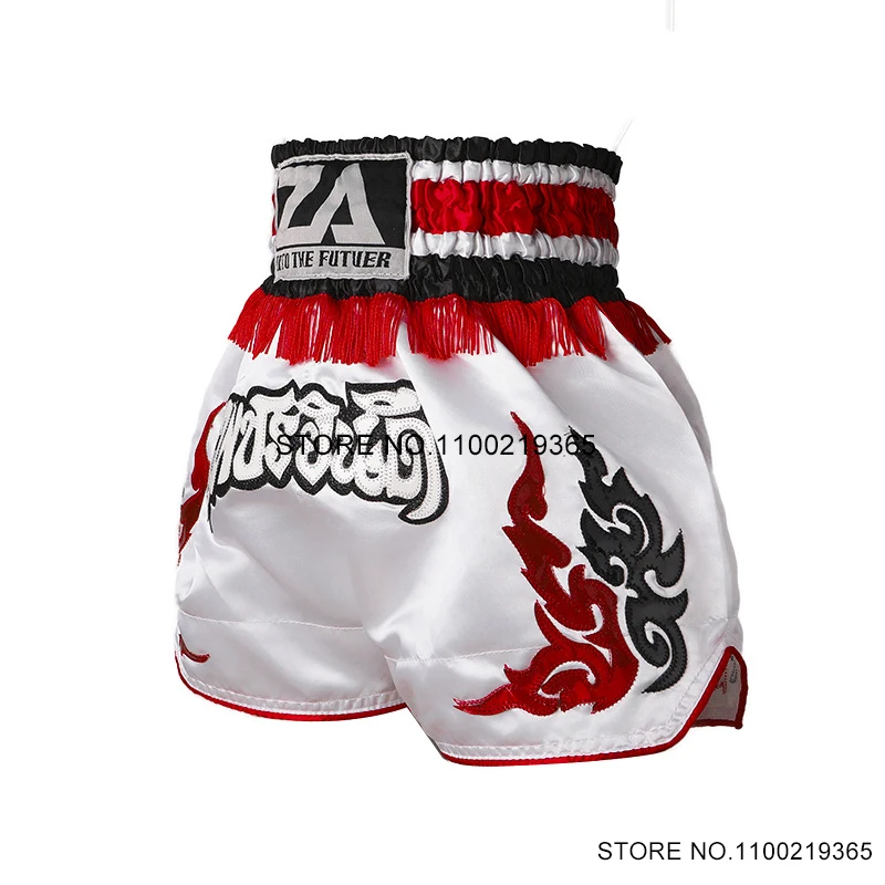 Muay Thai Pants Thai Boxing Shorts Tassels Men Women Child Thai Stripes MMA Cage Fighting Kickboxing Grappling Training Shorts