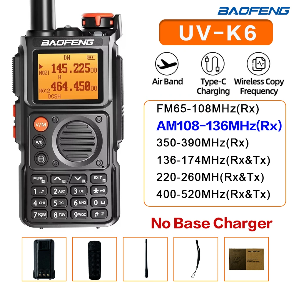 

UV-K6 Air Baofeng Band Walkie Talkie Wireless Copy Frequency Multi Band Type-C Portable UHF VHF Long Rang UV5R Two Way Ham Radio