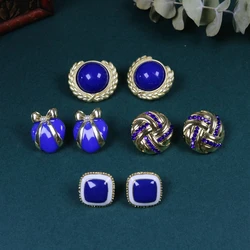 Blue Woven Drop Glaze Resin Earrings Exquisite Rhinestones Elegant Bow Knots Wheat Ear Geometric Accessories For Women