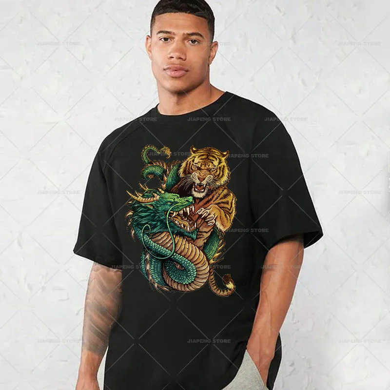 Fashion Chinese Loong Tiger Print Stickers Iron on Heat Transfers For Clothes Cartoon Cool Dragon Thermal on T-shirt Appliques