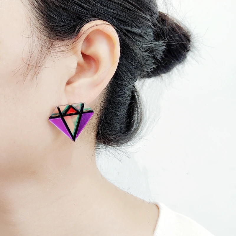 New Rainbow Geometric Large Stud Earrings for Women Mirror Acrylic Trendy Jewelry Cute Girls Kids Accessories