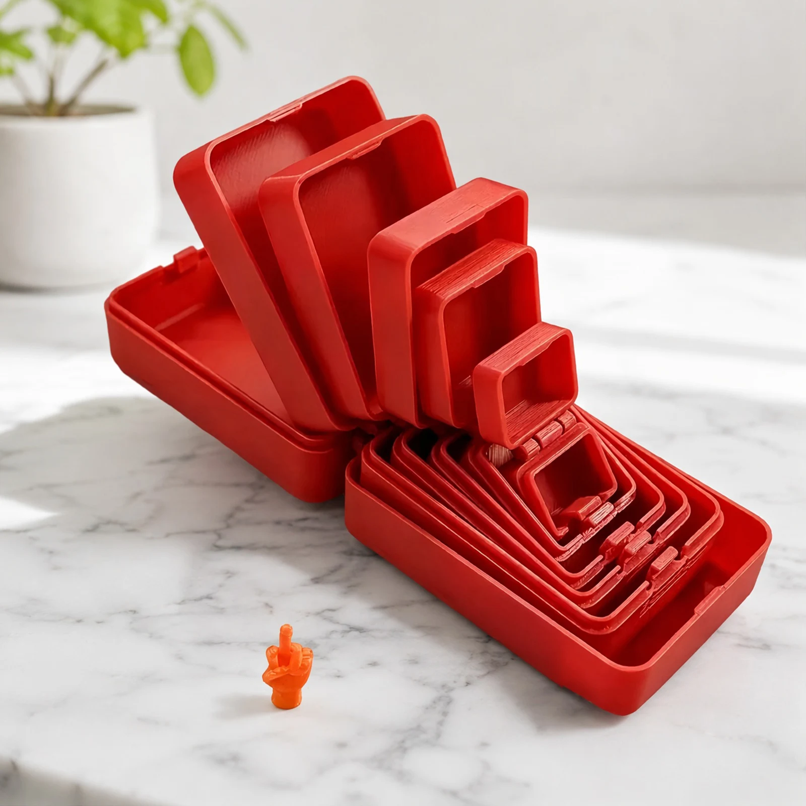 3D Printed Nesting Prank Box 6 Layers Hinged PLA Funny Middle Finger Surprise Gag Gift Red Black Blue Purple