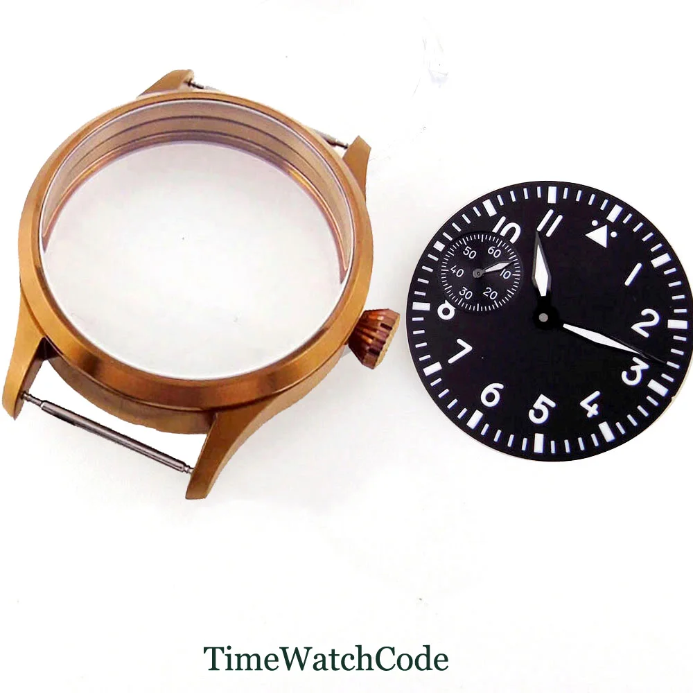 

Sterile Watch Case Bronze Plated 42mm with Hands Dial Fit for ETA 6497 ST 3600 Mineral or Sapphire Glass Black/Blue/Green/White