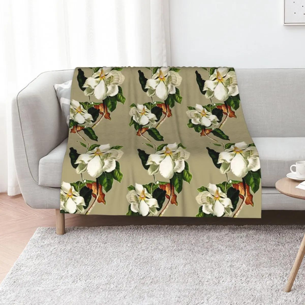 Vintage White Magnolia Pattern on Khaki Background Throw Blanket blankets ands Luxury Brand anime Plush Blankets