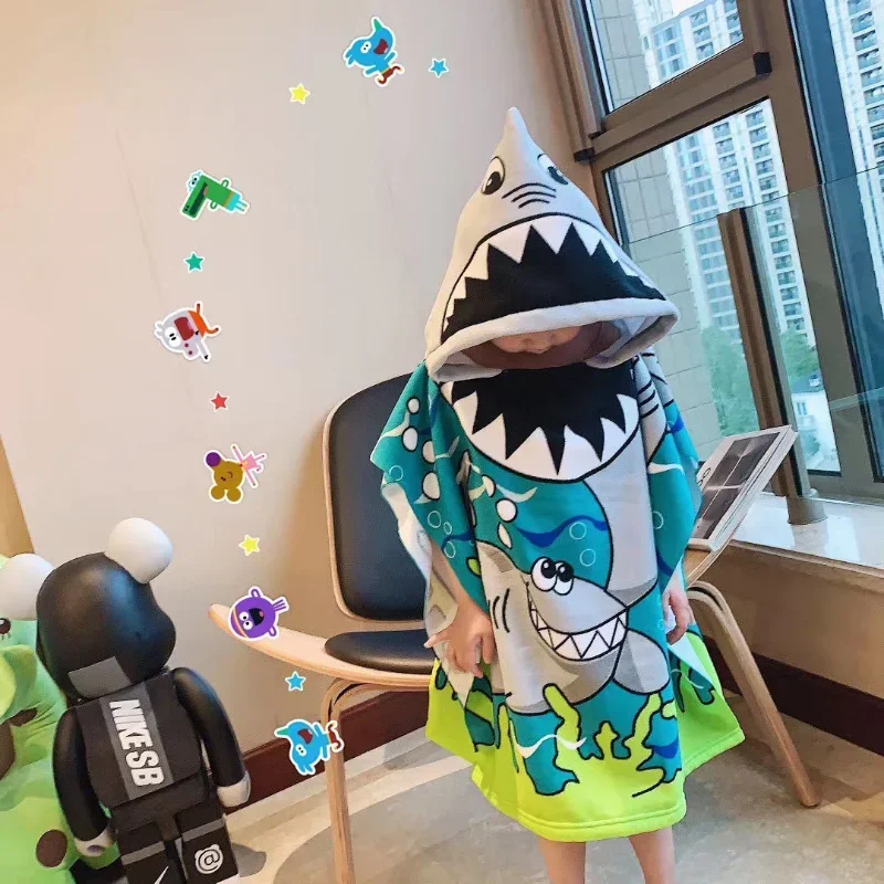 Cute Cartoon Baby Bath Towel Ultra-fine Fiber Hooded Beach Towel Newborn Shawl Soft Rain Cape Children's Toiletries Baby Towel