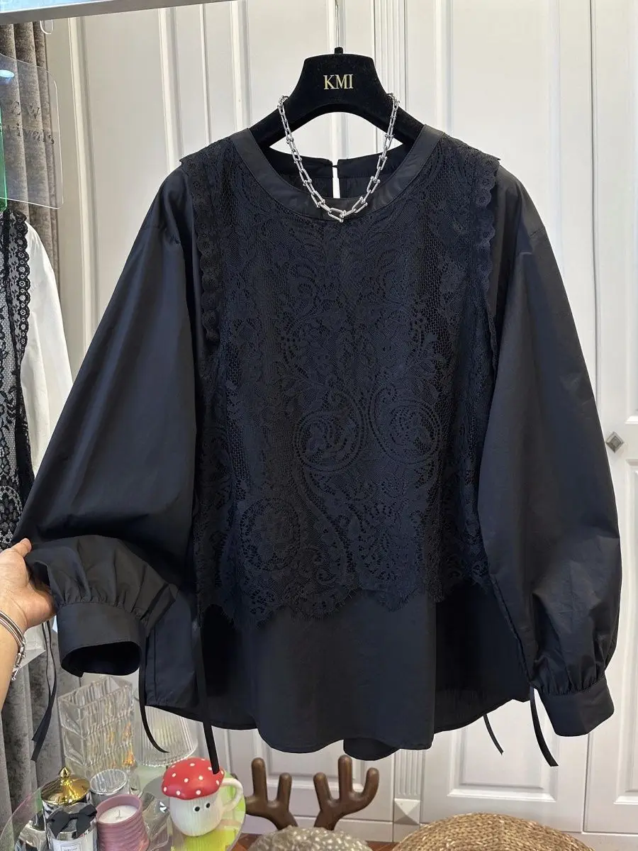 

Two Piece Lace Vest Shirt Women's Shirt Round Neck Loose And Lightweight 2025 Spring And Summer New Top