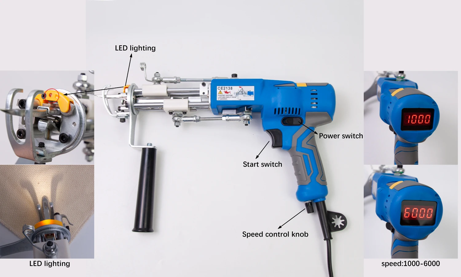 2 IN 1 Electric Carpet Tufting Gun Tufting Machine with Digital Display and Light, Tufting Kit Carpet Weaving Flocking Machine