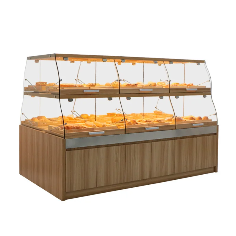 Customized product、Meicheng Bakery Furniture Bread Display Cabinet Wood Frame Donut Display Dessert Shop Bakery R