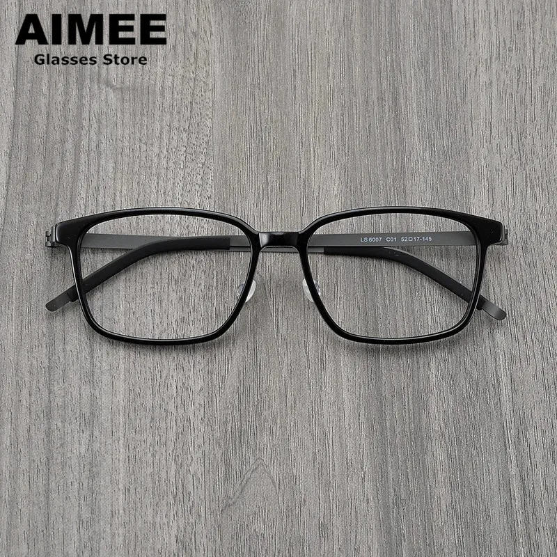 Men\'s Square Screwless Glasses Frame Women Fashion Ultralight Titanium Acetate Prescription Eyeglasses Korean Myopia Eyewear