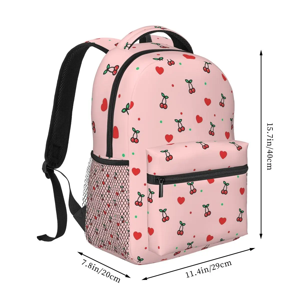 Cherry Heart Design Pattern With Pink Background Backpack Student Boys Girls BookBag Computer Shoulder Bags for Men Women