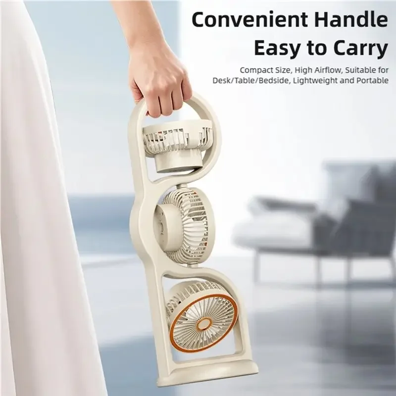 USB Rechargeable Portable Three-Head Fan 5-Speed Wind 360° Circulation Dormitory And Outdoor Desktop Fan