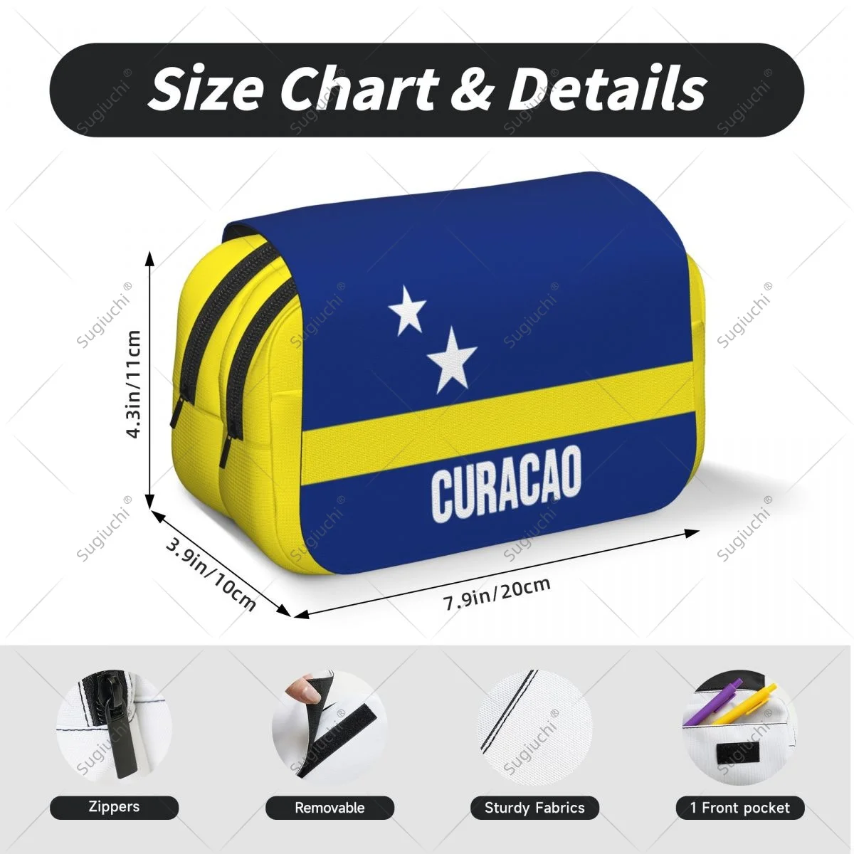 صندوق رصاص مقص أكياس ثلاثية الأبعاد علم كوراكاو طبقة مزدوجة أكسفورد القماش القرطاسية تخزين القلم #6