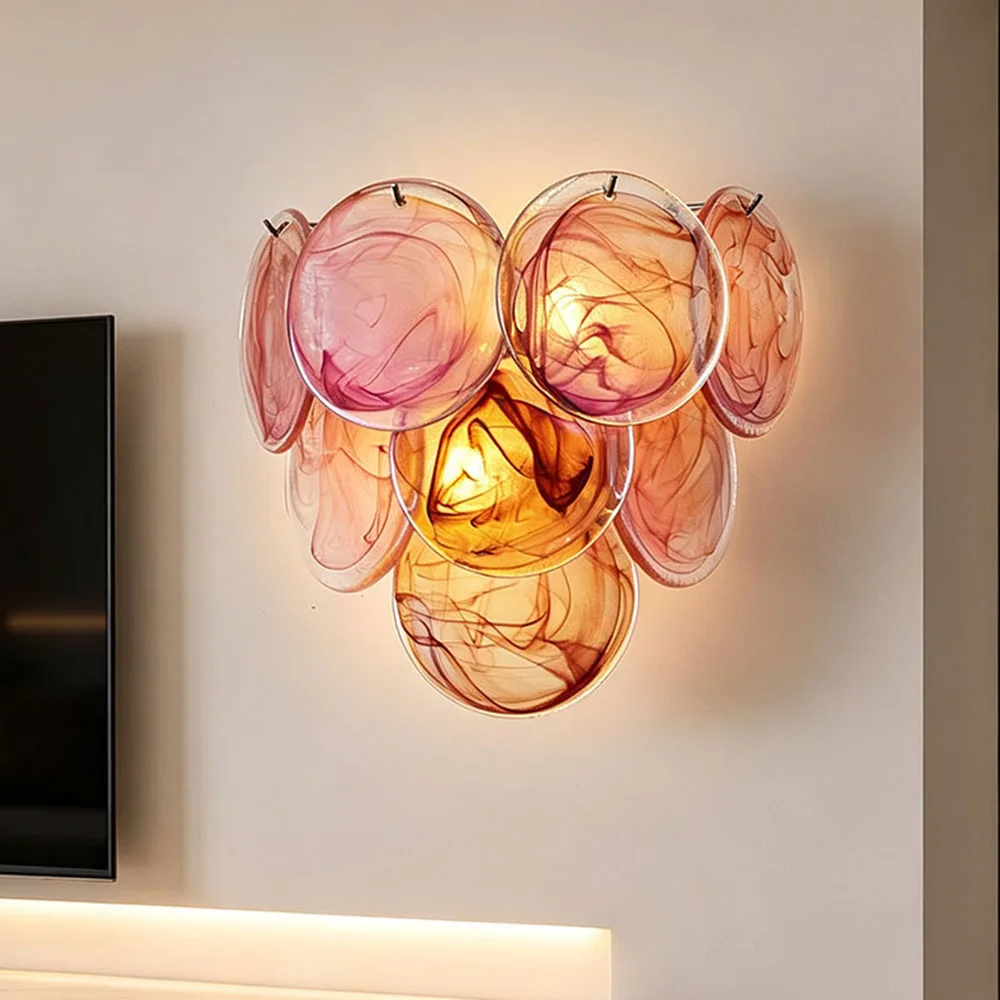 Multi Disc Blown Glass Wall Light Modern Art Decorative Wall Sconce for Hotel Cafe Interior Decor