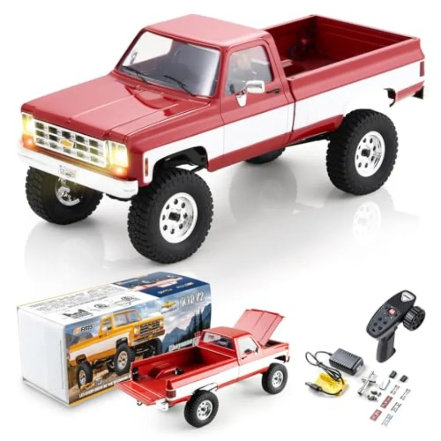 

FMS 1/18 RC Crawler FCX18 Chevy K10 RC Truck RTR 4WD 8km/h 900mAh Remote Control Car with LED Lights 2.4GHz Transmitter Red Pla