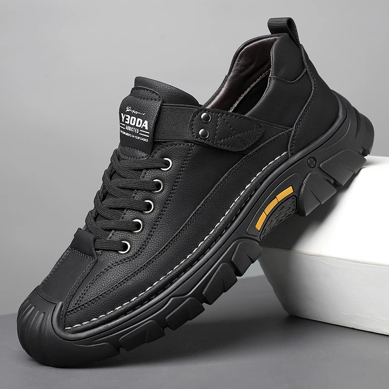 

Новая мужская повседневная кожаная обувь, мужская прошитая вручную ретро и модная рабочая обувь, противоскользящая и износостойкая мужская обувь