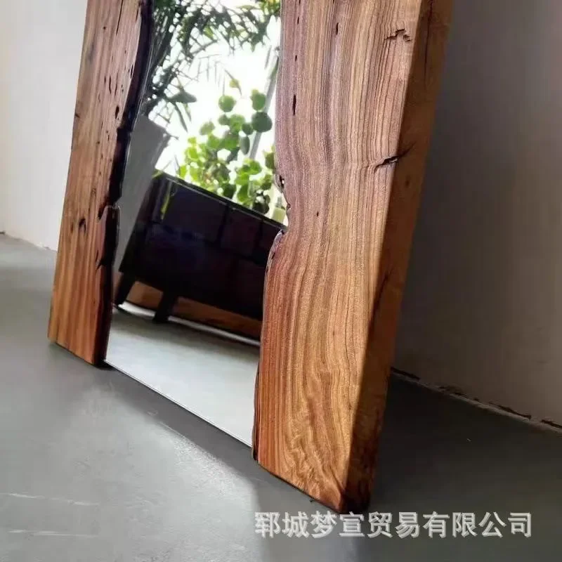 Wabi Sabi Vintage Old Elm Full Length Floor Mirror Solid Wood Frame Standing Dressing Mirror for Bedroom Living Room Decor