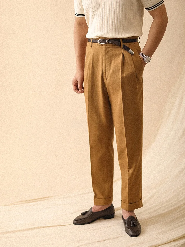 

Мужские льняные брюки с высокой талией, прямого кроя, летние, повседневные, не требуют глажки, удобные, однотонные