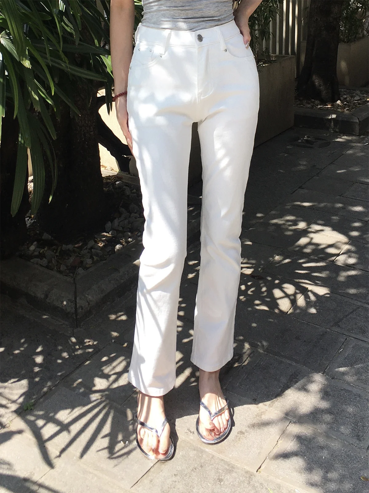 

Wild Kiwi High Waist Straight Leg White Denim Jeans Women's Spring Summer Slimming Nine Tube Pants Money Bag Style