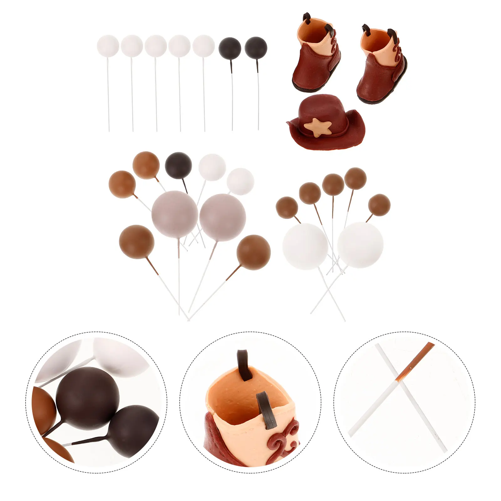 

Birthday Cake Decoration Small Boot Western Party Supplies Black Hats Has Topper Foam Ball