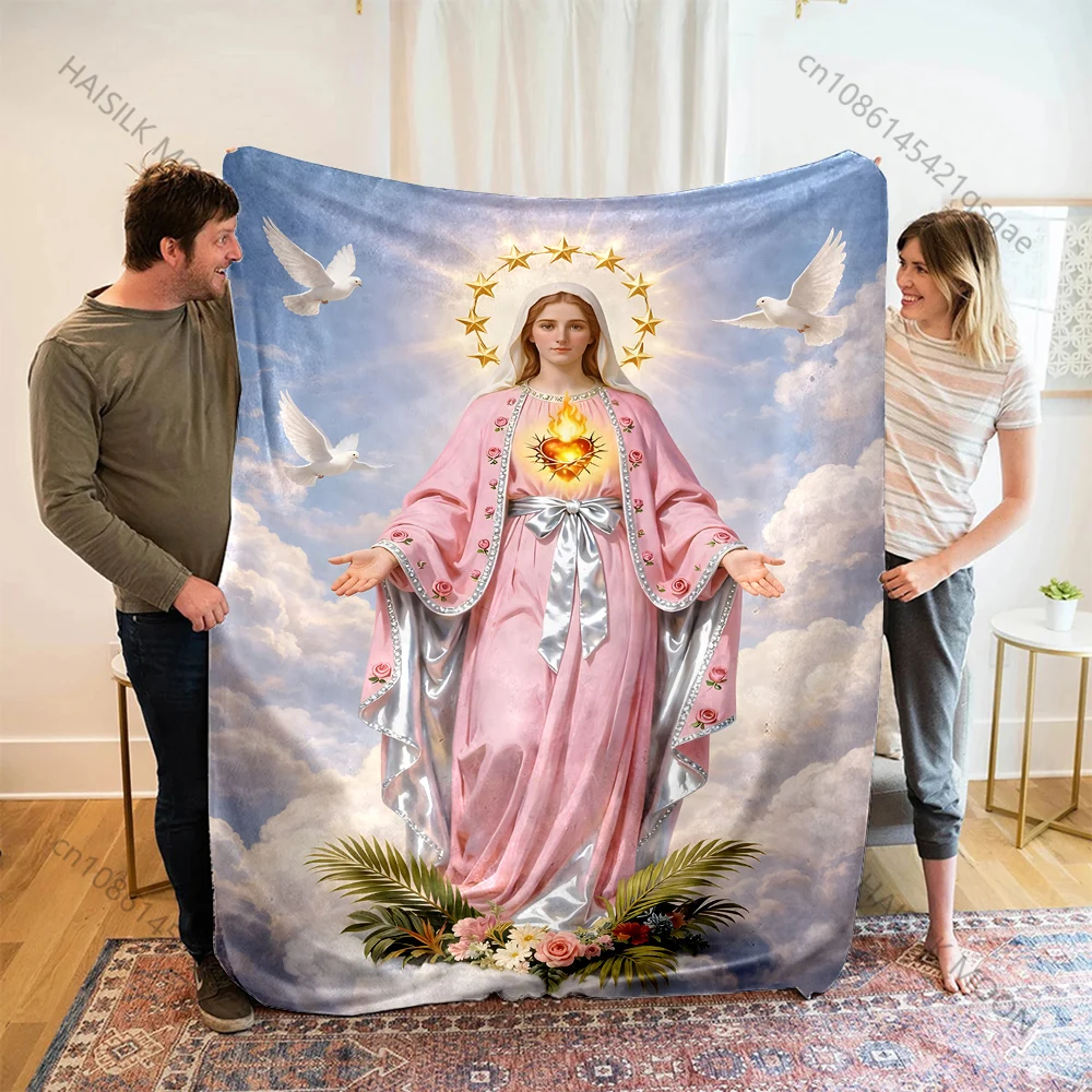 1PC Holy Virgin Sacred Image Print Blanket Warm Soft Fluffy Kids and Adult Sofa Bed Throw Blanket Outdoor Travel Camping RV