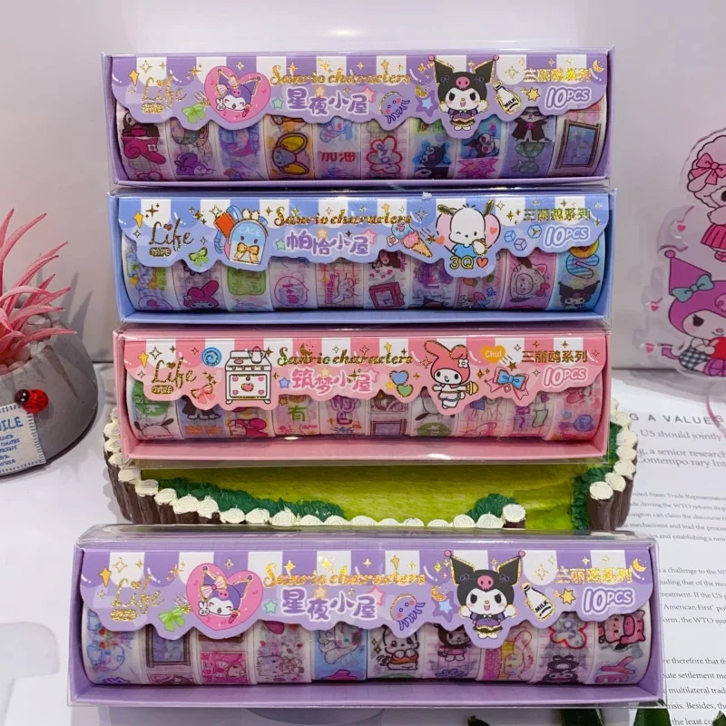 

10 box/lot Sanrio Kuromi Melody Washi Stickers Tape Cartoon Scrapbooking DIY Diary Decorative Sealing Sticker Album Stick Label