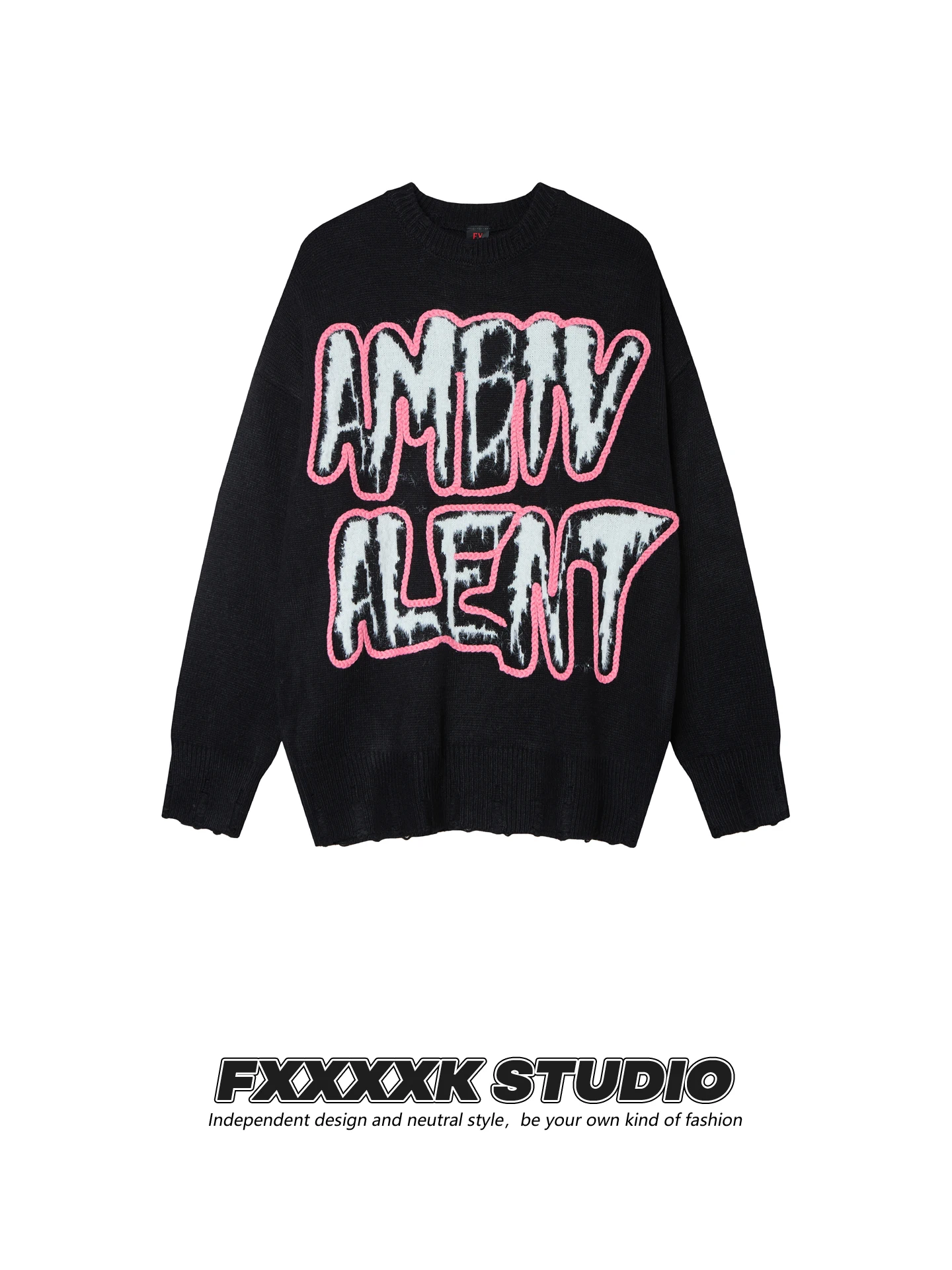 

Оригинальный американский вязаный свитер FXK в стиле ретро, круглый, с вышивкой букв, свободный крой, осенний модный свитер для мужчин и женщин