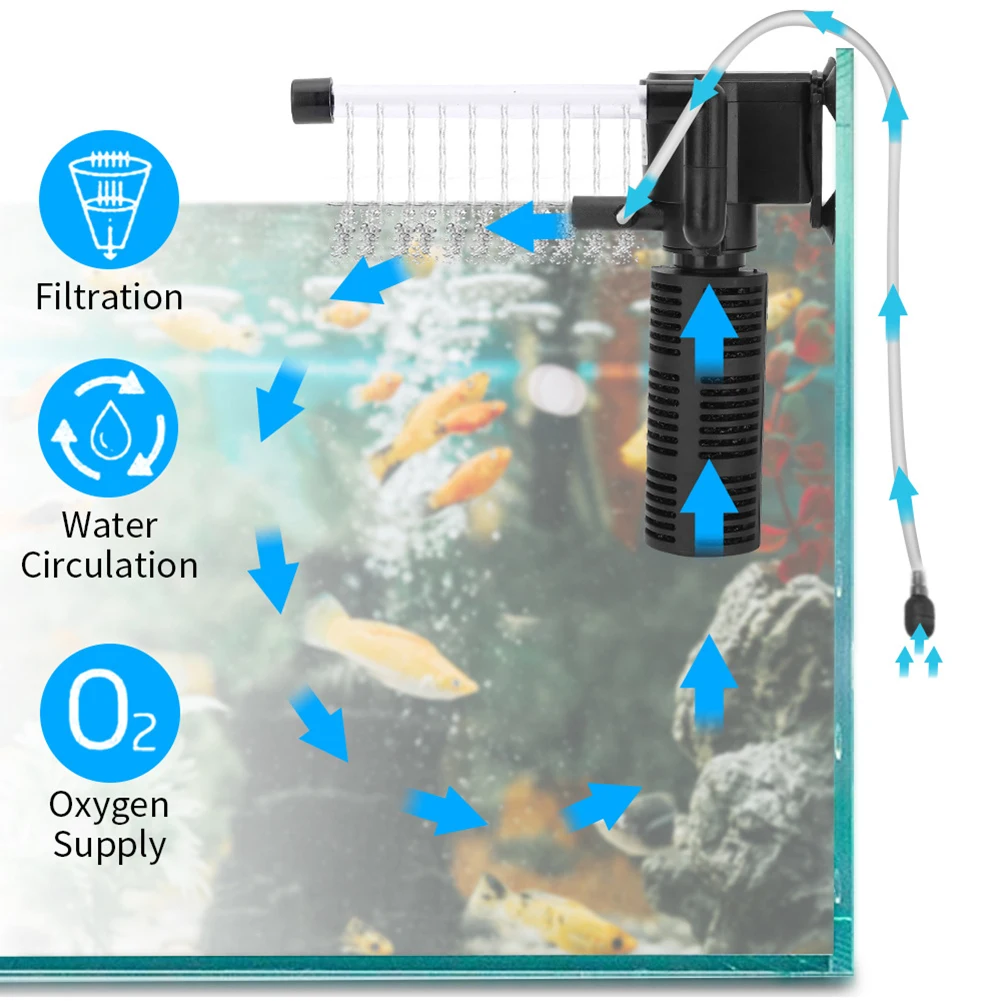 3 in 1 Silent Internal Pump For Aquarium EU Aeration Water Purifier Filter Submersible Oxygen Fish Tank Filter Accessories