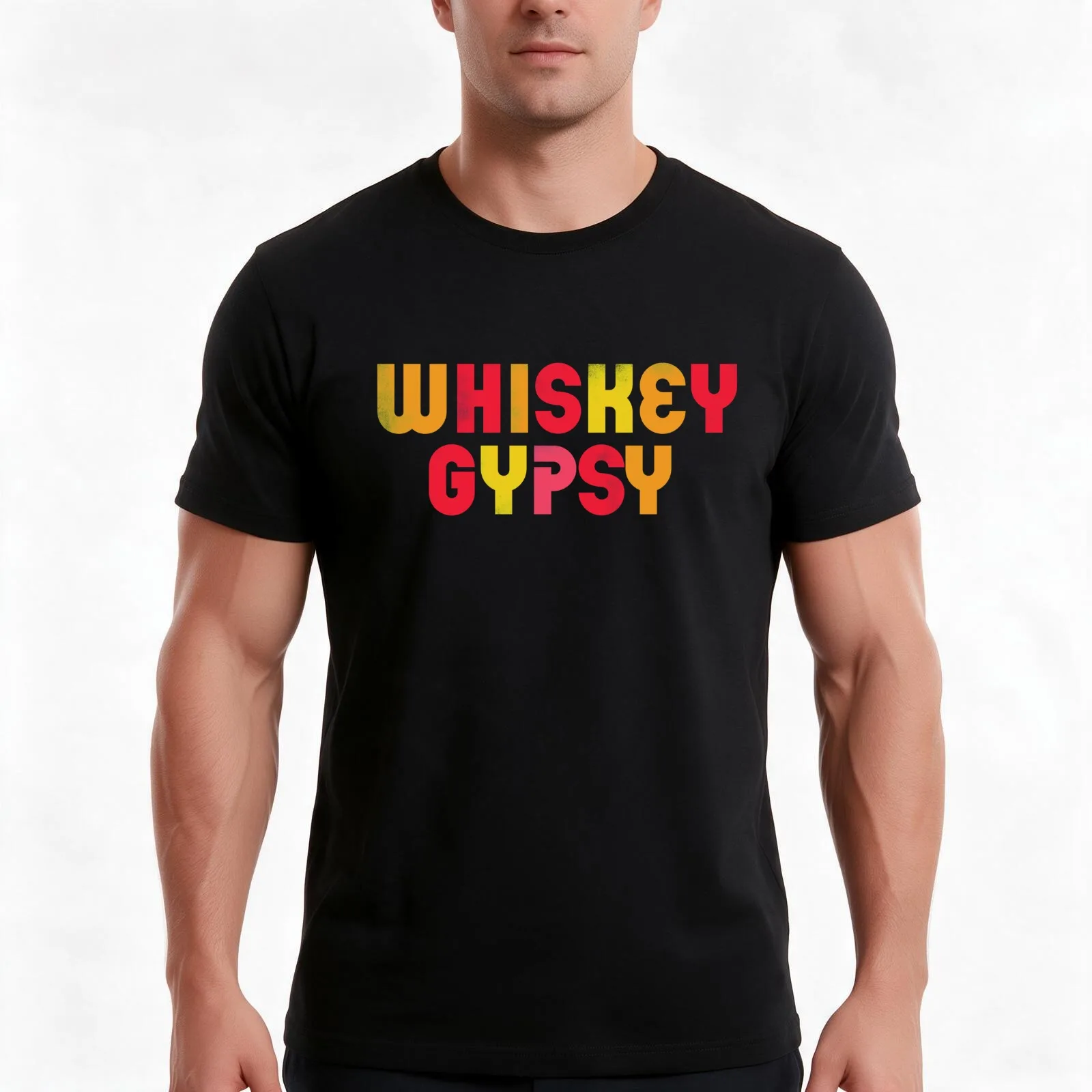 Whiskey Gypsy Cool, Colorful Typography Art Design T-Shirt, Summer Casual Cotton Tee, Oversized Streetwear Tops, 100% Cotton