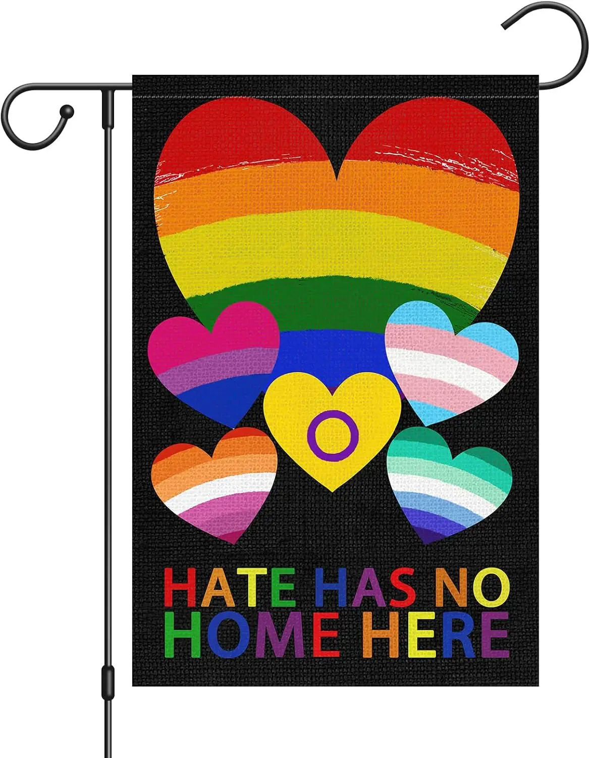 Hate Has No Home Here Rainbow Pride Garden Flag 12x18 Double Sided Burlap, Small Pride Gay Lesbian LGBT Pansexual Garden Yard Fl