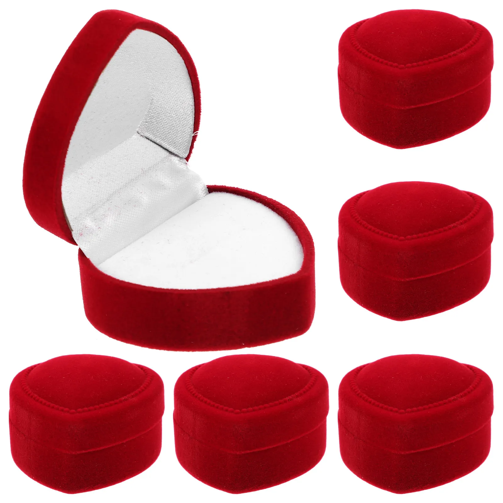 6Pcs Heart Shaped Ring Box Portable Compact Design Wedding Proposal Engagement Ring Organizer Earring Box Gift