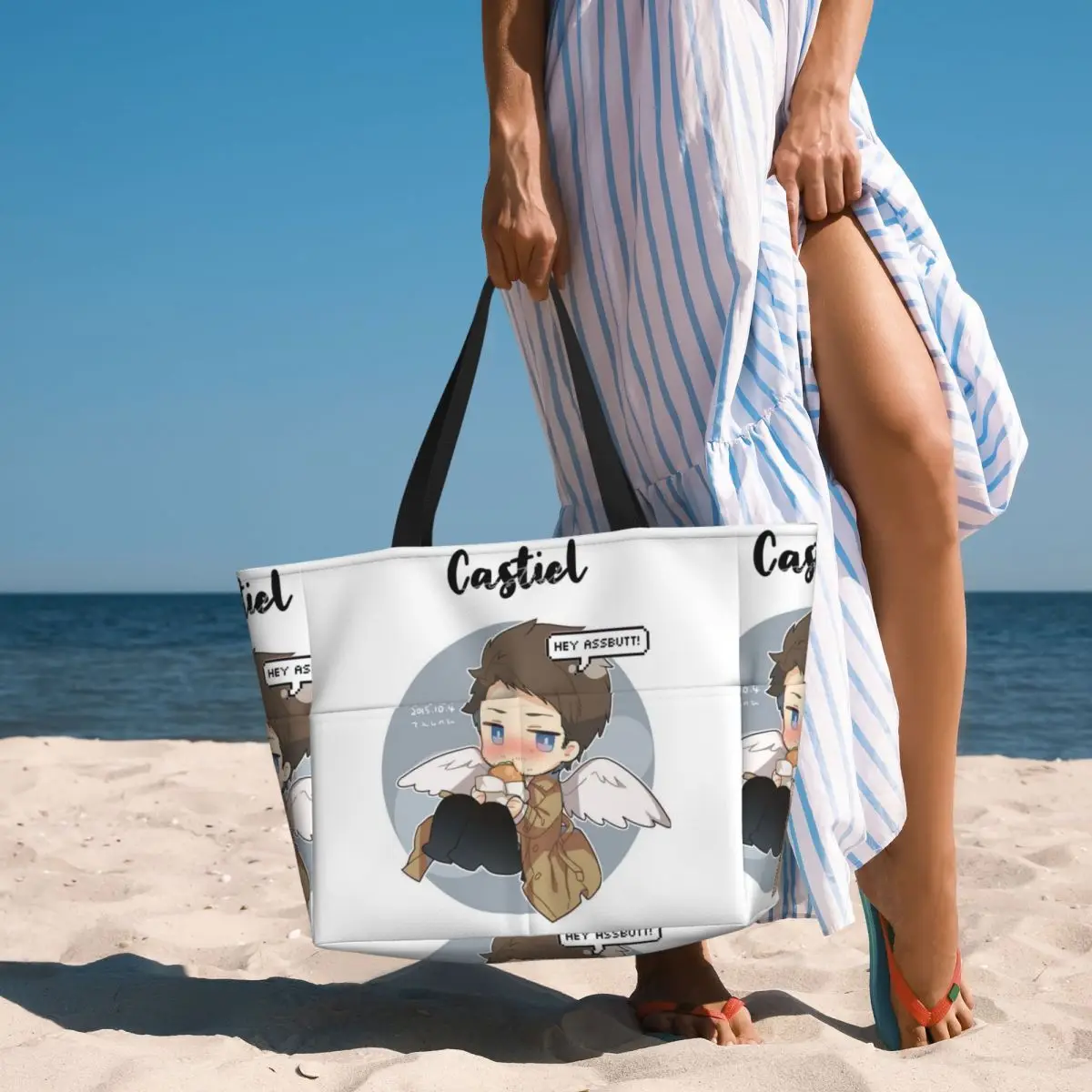 Castiel FBI Badge Beach Tote Bag Sport Gym Yoga Duffle Large Tote Bag Women Travel Bag Fitness bag