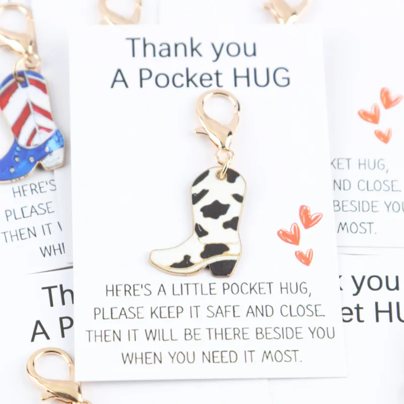 12pcs Western Cowboy Theme Boot Keychain Set Hug card with pocket Decorative bag  Backpack  Car Keychain，Suitable for giving to