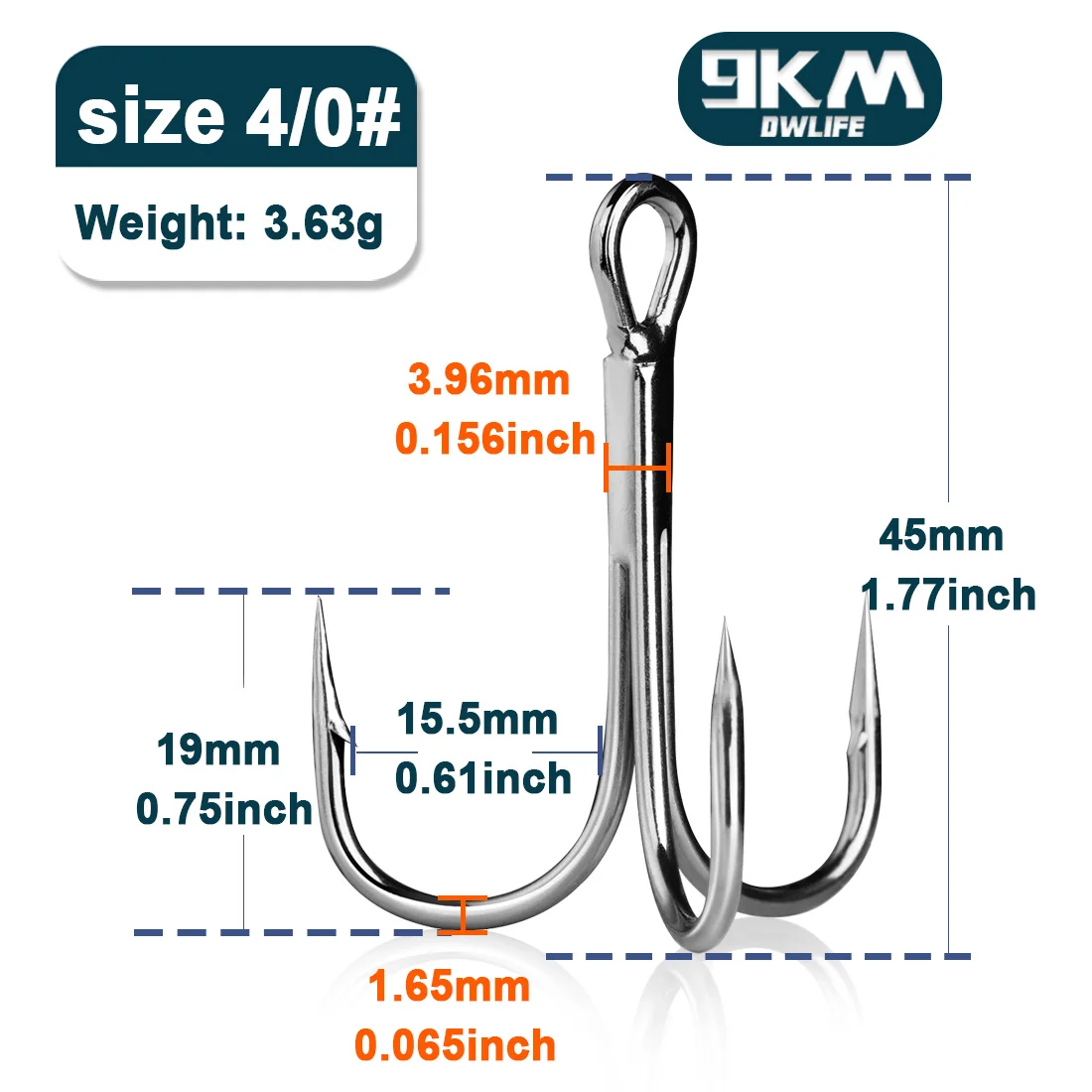 9KM DWLIFE Fishing Triple Hooks 25-50 Pieces 7