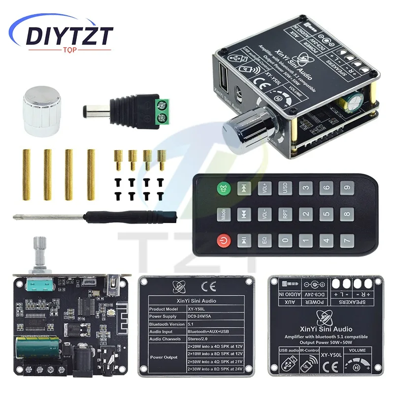 

XY-Y50L Stereo BT Bluetooth-Compatible 5.1 AUX USB Audio Digital Power Amplifier Board Module 50W+50W Infrared Remote Control