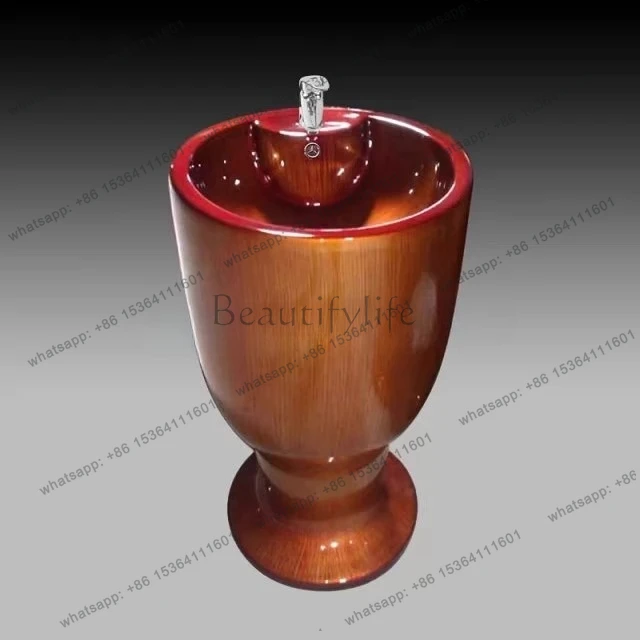 One-piece column basin, high-grade wood grain, artistic washbasin