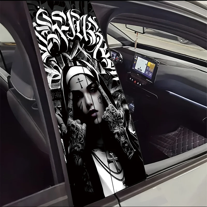 2pcs car B-pillar stickers Tattooed Nun Scratch resistant personalized stickers view 5