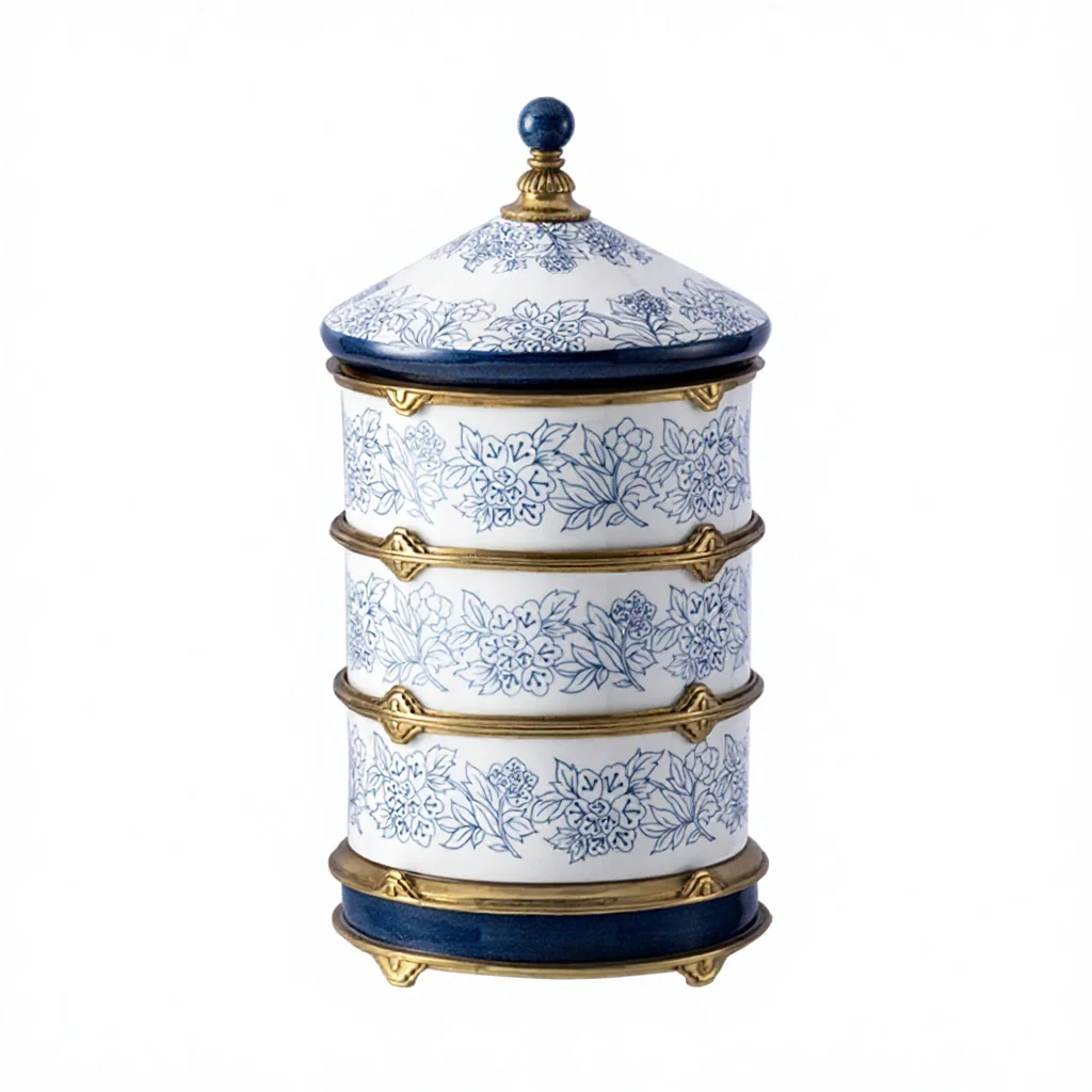 &c Porcelain Art Decor Three-layer Storage Box for Meals and Snacks Stocked Dinnerware Tabletop Home Decor Jar Guangdong