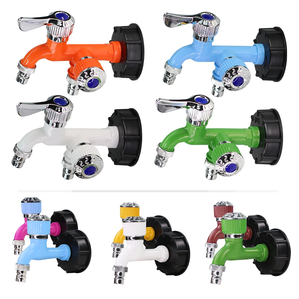 IBC Tote Water Tank Adapter 60MM Coarse Thread Plastic Hose Faucet Water Shut-Off Valve 2-Way 1-Way Tap Garden Connector Replace