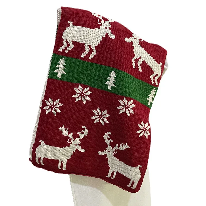 Christmas Scarf Elk Pattern Winter Knitting Warm Scarf Female Christmas Couple Gift Student Cute Scarf