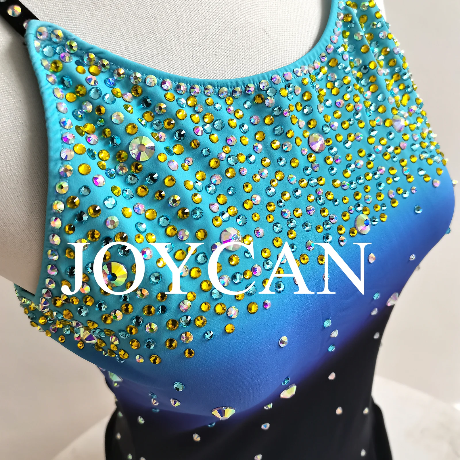 JoyCan Ice Figure Skating Gaun Gadis Biru Dan Hijau Spandex Melar Kompetisi Dansa Pakaian Disesuaikan